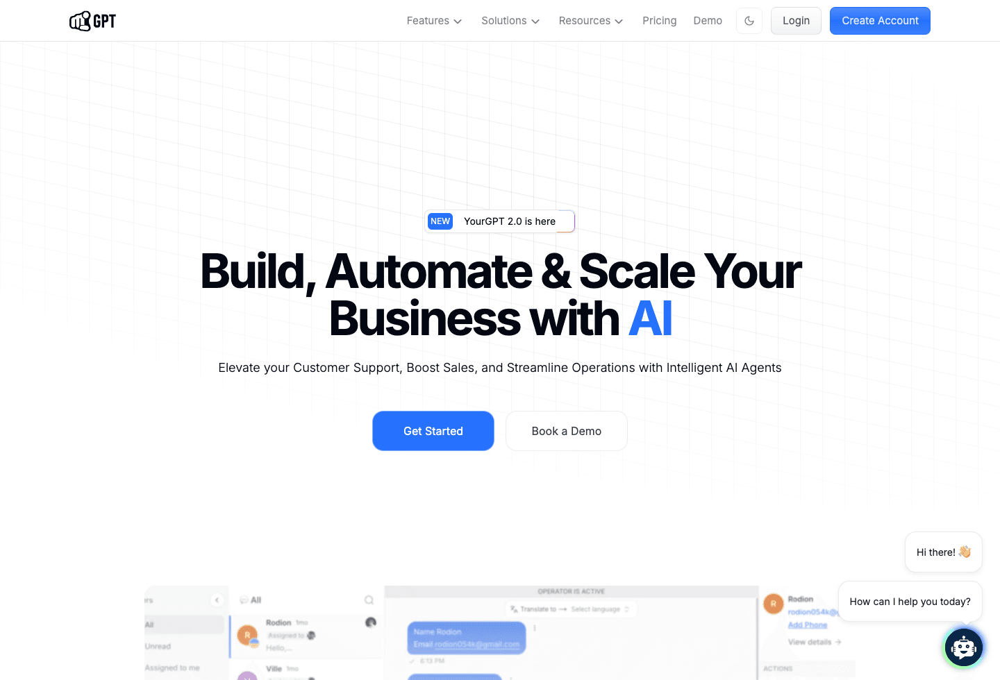 Screenshot of the official YourGPT AI product page captured after cookie confirmation.