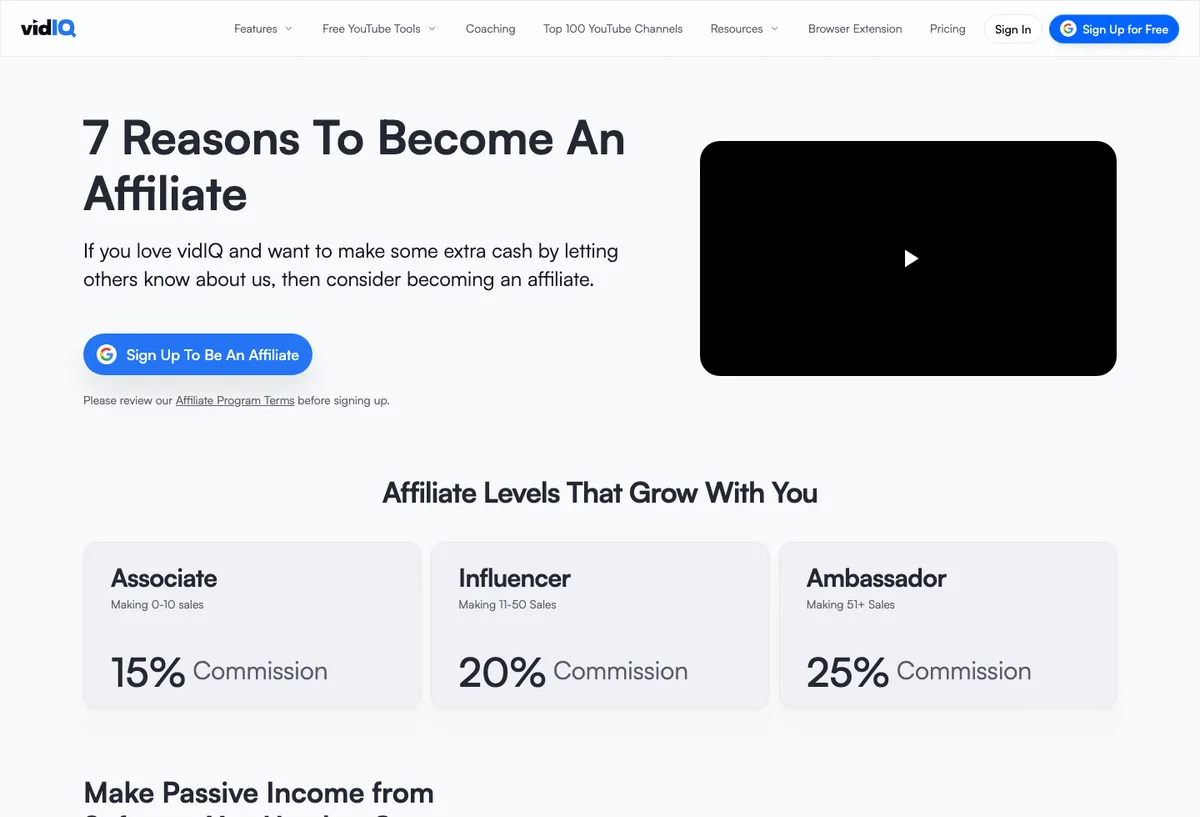 vidIQ affiliate program visual