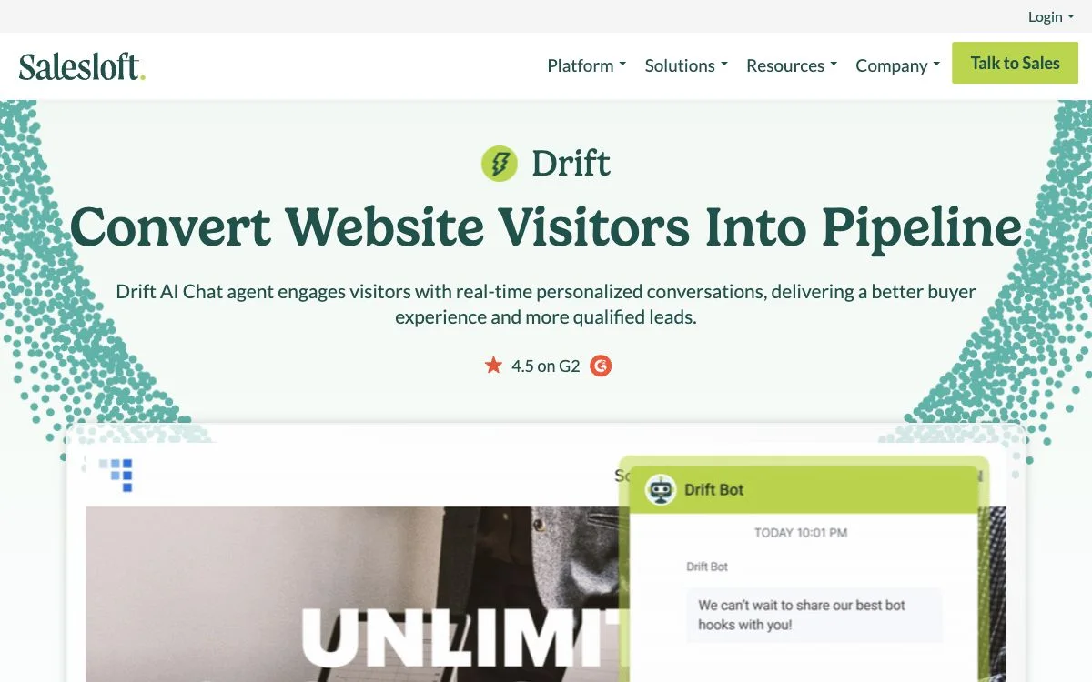 Salesloft Drift AI chat page screenshot