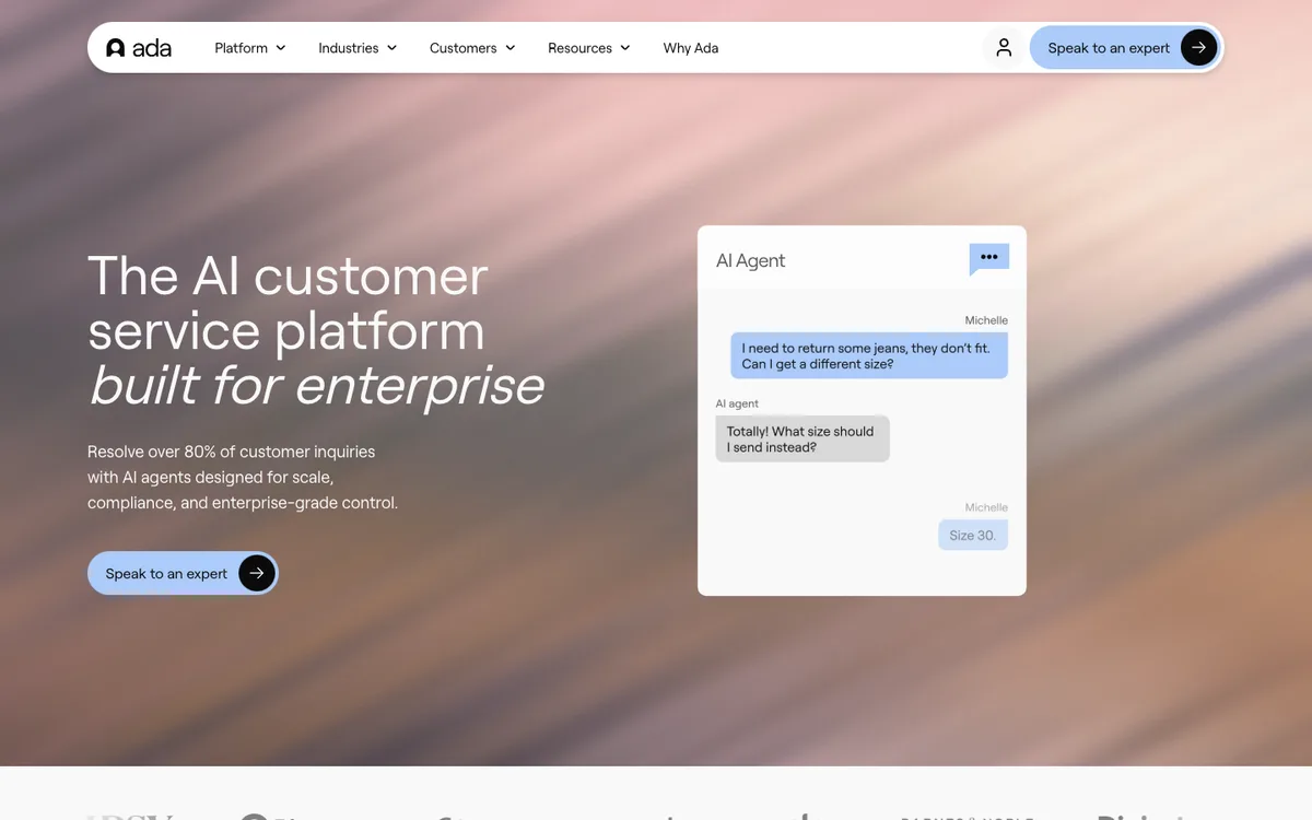 Ada landing page screenshot