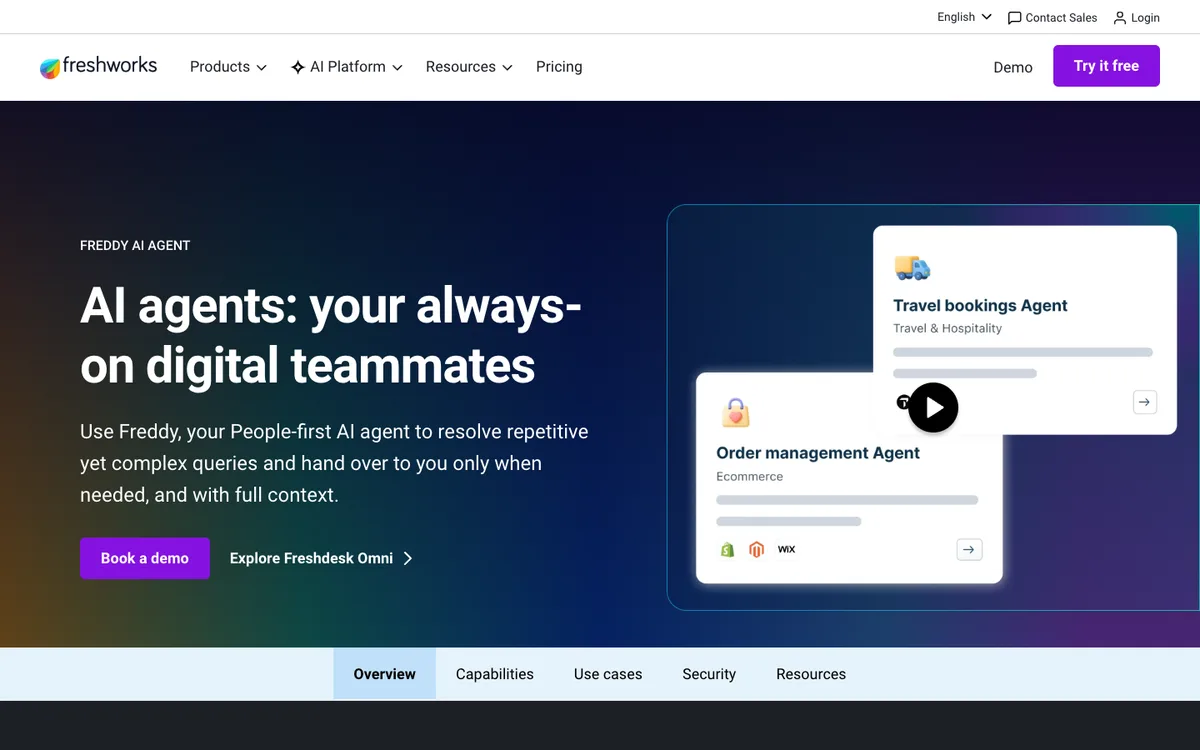 Freshdesk Freddy AI landing page screenshot