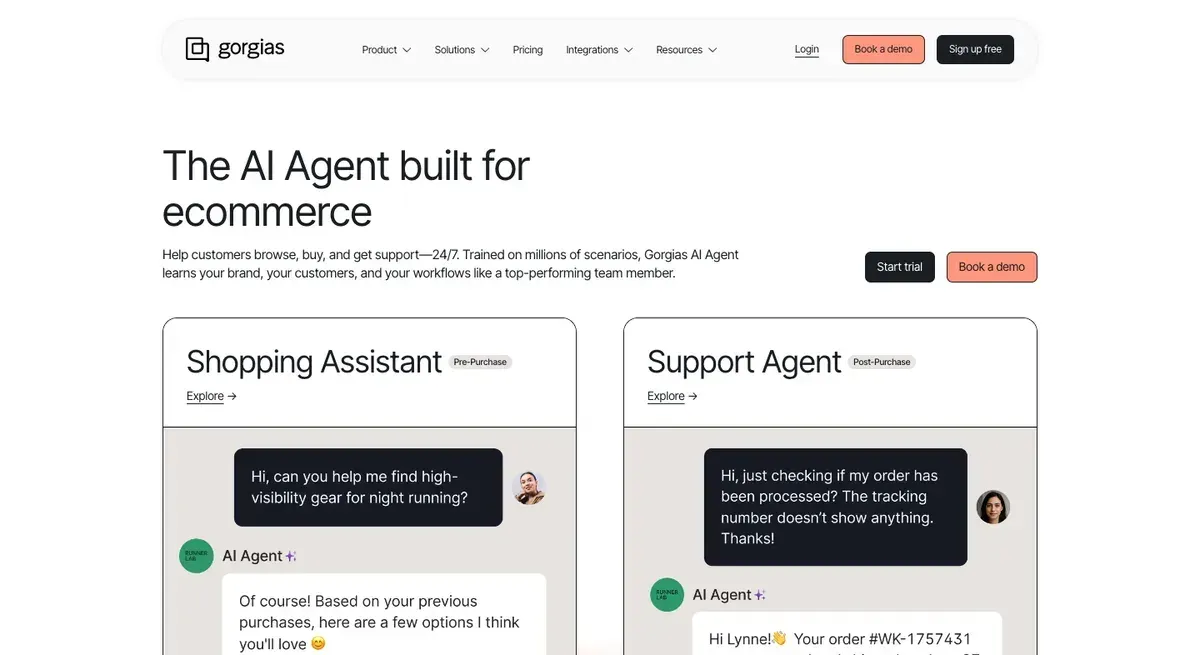Gorgias AI landing page screenshot