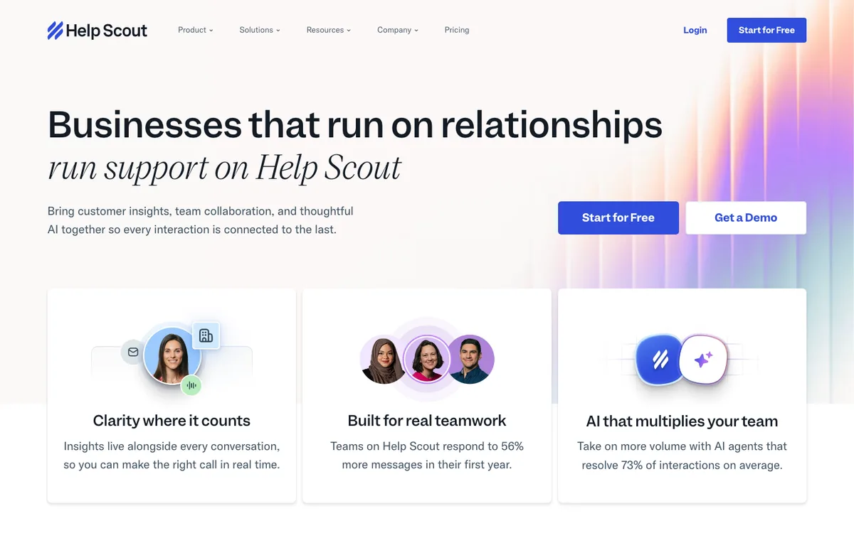 Help Scout landing page screenshot