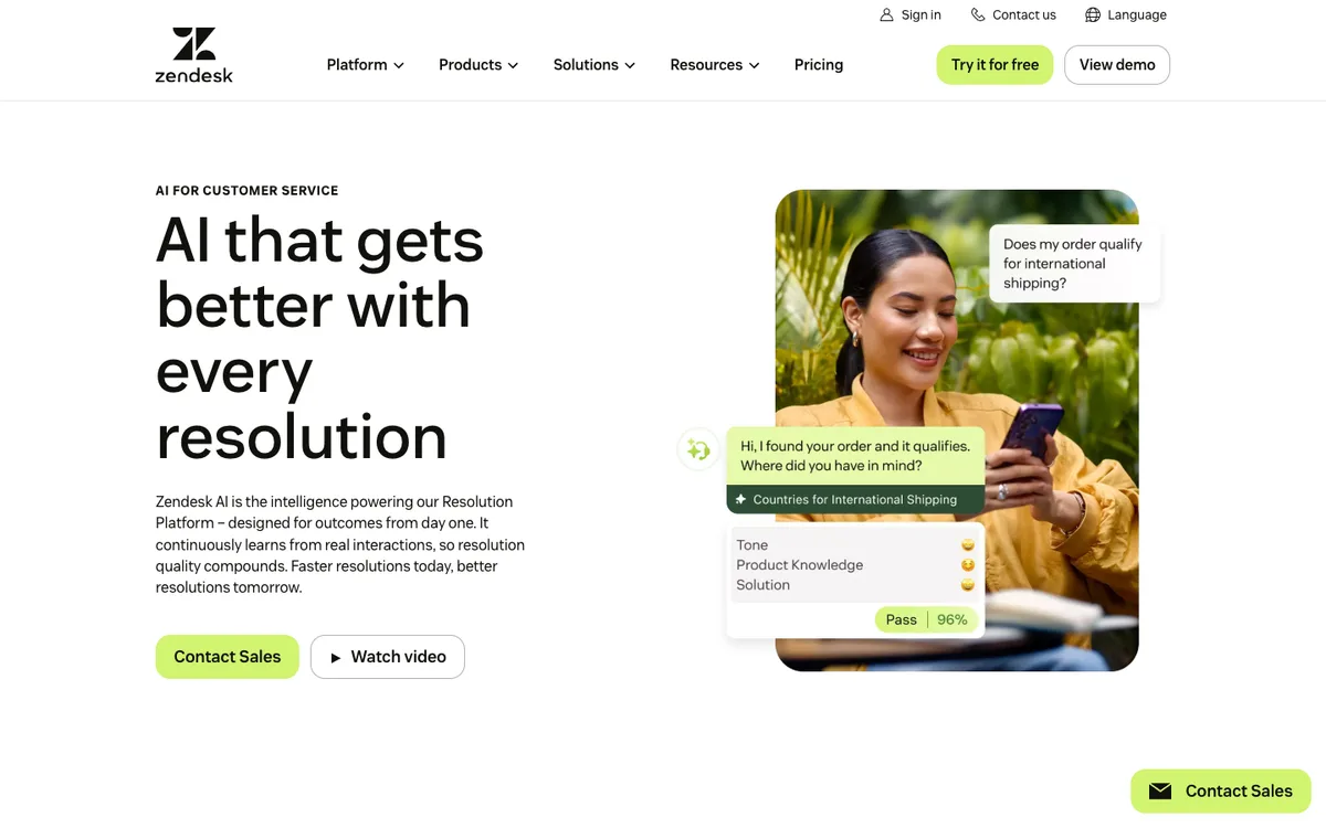Zendesk AI landing page screenshot