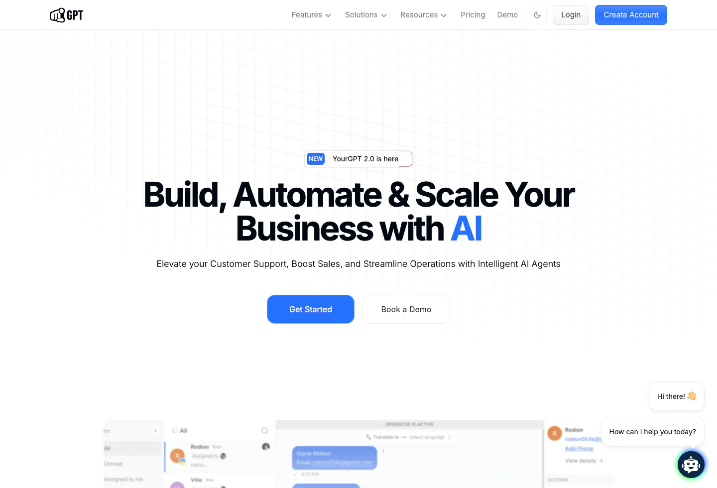 Screenshot of the official YourGPT AI product page captured after cookie confirmation.